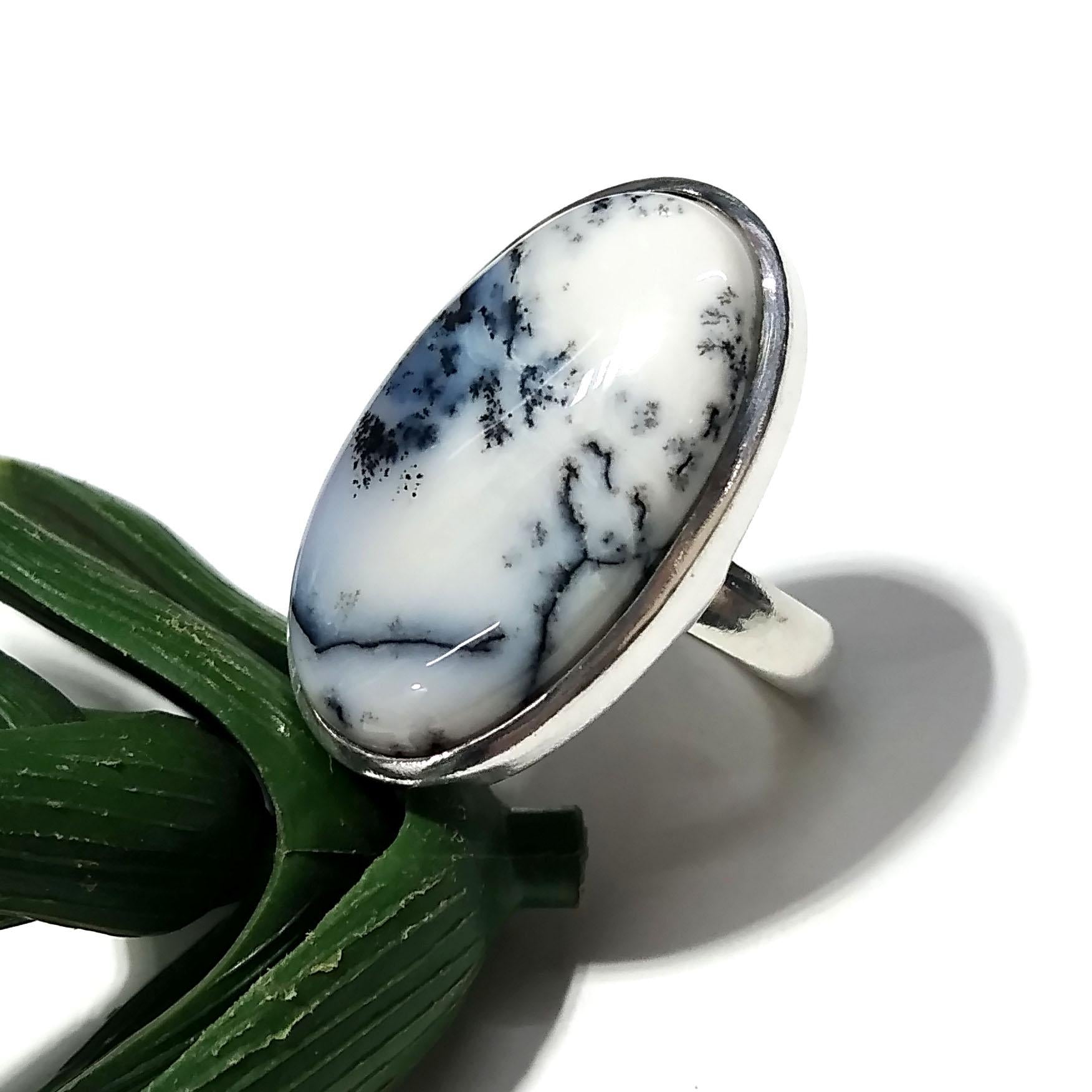 Natural Dendrite Opal Gemstone Ring, 925 Solid Starling Silver Ring, Oval Shape Stone Size 30x18 mm Handmade For Gift Birthday Ring Jewelry